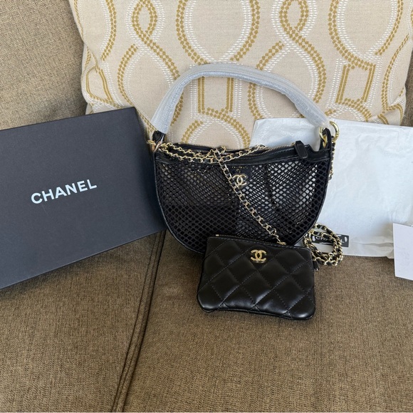 Chanel Black and Gold Mesh Half Moon Shoulder Bag NWT - Picture 3 of 8